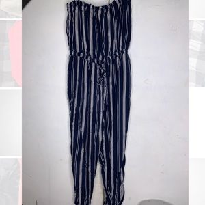 striped strapless romper